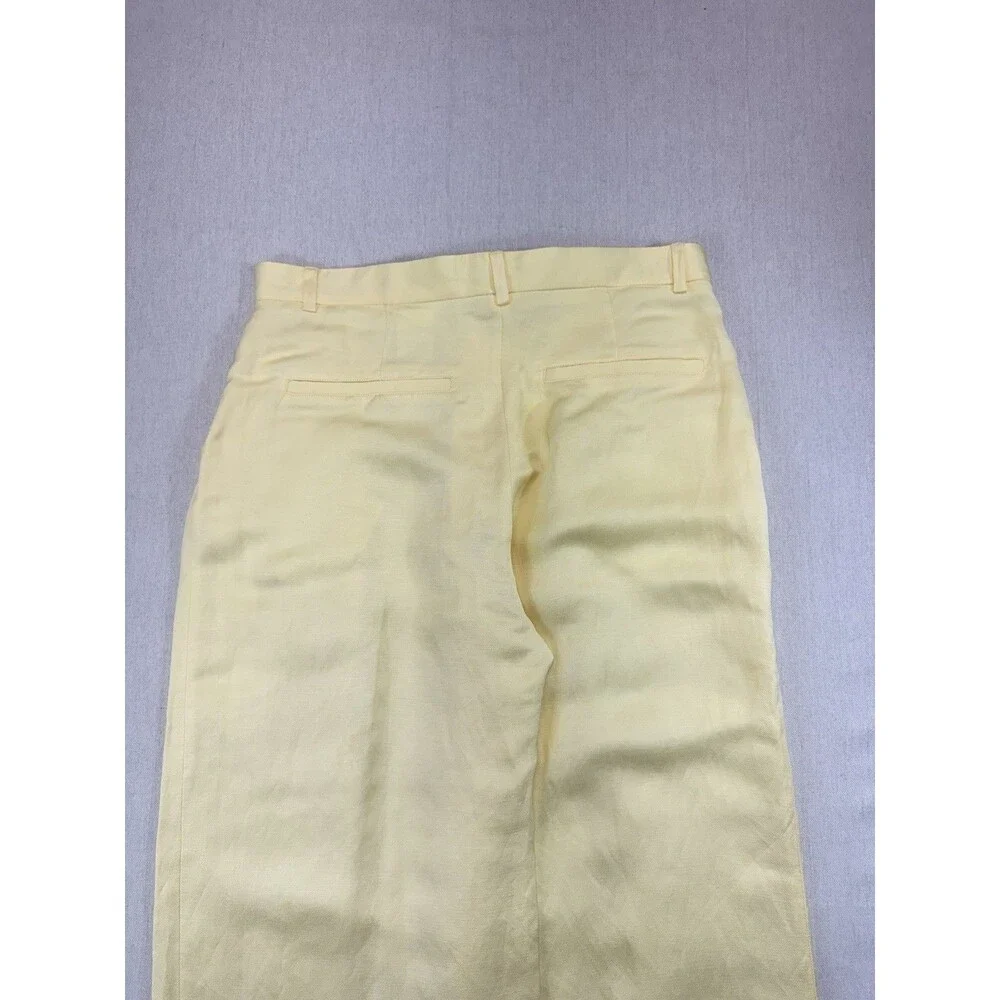 H&M Womens 14 Yellow Linen Blend Wide Leg Pleated Trousers Pants NWT